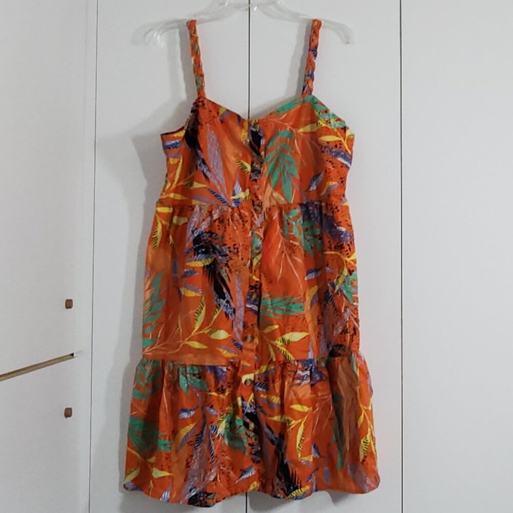 beachlunchlounge Orange Tropical Print Spaghetti Strap Dress